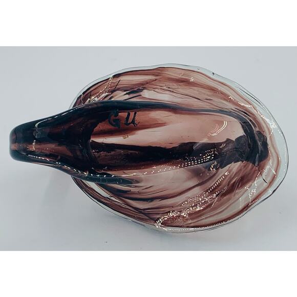 Murano Style Art Glass Candy Basket Dish Brown Clear Handle Hand Blown Collect - Picture 6 of 8